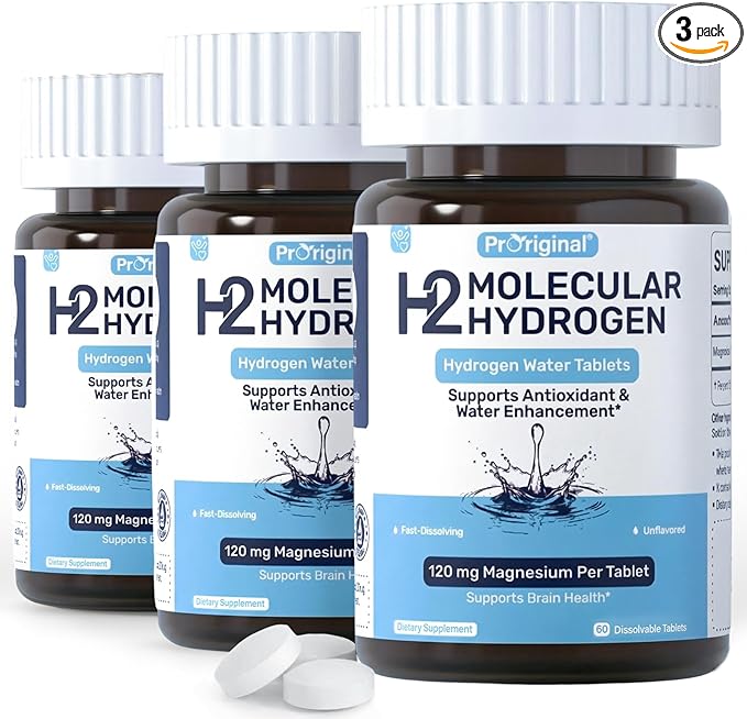 Hydrogen Water Tablets - 12 PPM H2 Molecular Hydrogen - 120 mg Magnesium-Based Reaction System - Supports Antioxidant &amp Cellular Health Energy &amp Brain Function - Non-GMO Unflavored - 180 Tab