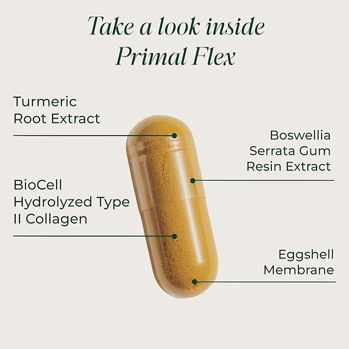 Primal Harvest Primal Flex with Turmeric Hyaluronic Acid Type II Collagen and Boswellia for Joint Comfort Flexibility and Mobility Support (60 Count (1 Pack))