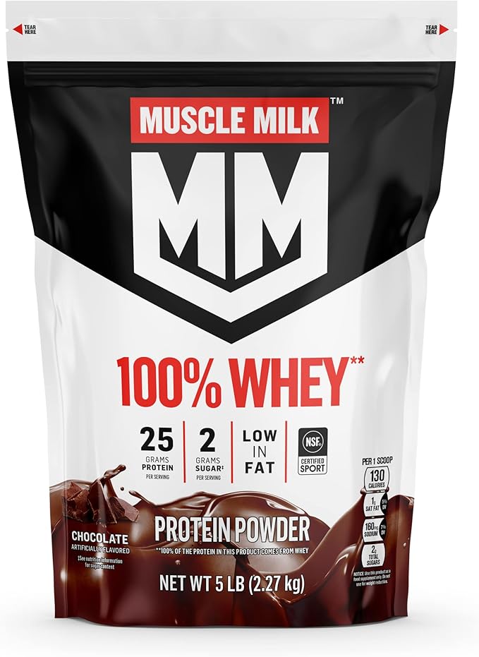 Muscle Milk 100% Whey Protein Powder Vanilla &amp Chocolate 5 Pound Each 68 &amp 66 Servings 25g Protein 2g Sugar Low Fat NSF Certified for Sport