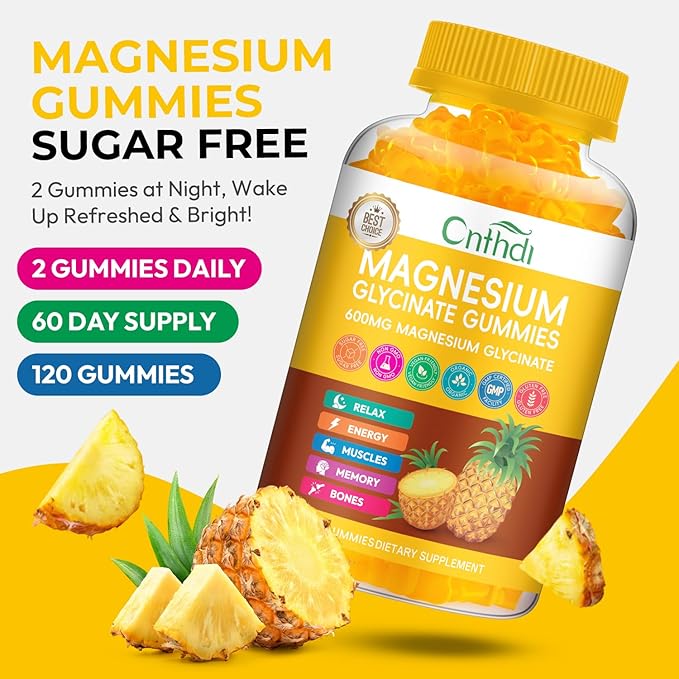 Magnesium Glycinate Gummies 600mg Sugar Free Chewable Magnesium Gummies for Men &amp Women Supports Evening Routine &amp Inner Balance No Melatonin Gluten Free Non GMO Vegan 60 Days Supply