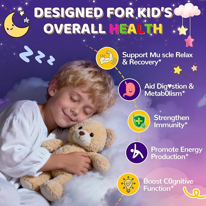 Magnesium Glycinate Gummies for Kids: Organic Chewable Supplement with Vitamins B12 B6 D3 Zinc L-Theanine Omega Calcium Citrate - Extra Strength Zzz Aid Focus Health Support for Kid(60Count)