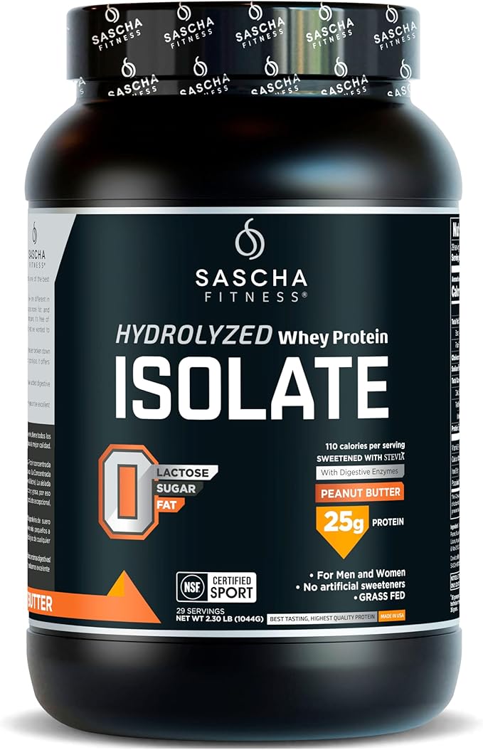 SASCHA FITNESS Hydrolyzed Whey Protein Isolate100% Grass-Fed (2.3 Pounds Peanut Butter)