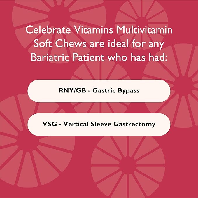 Celebrate Vitamins Bariatric Multivitamin Soft Chews - Essential Vitamins &amp Minerals Sugar &amp Gluten Free - Gastric Bypass &amp Sleeve Gastrectomy Supplement - Berry (180ct)