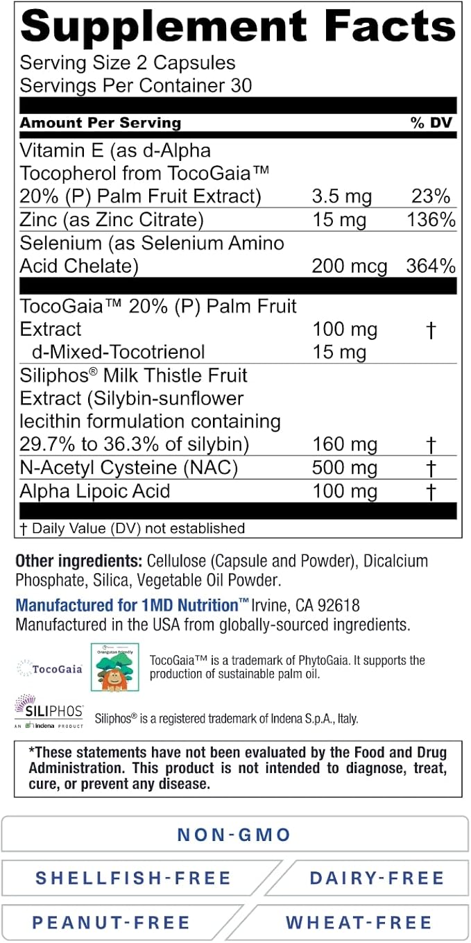 1MD Nutrition 1MD LiverMD - Liver Support Supplement | Siliphos Milk Thistle Extract - Highly Bioavailable for Liver Support | 180 Capsules (3-Pack)