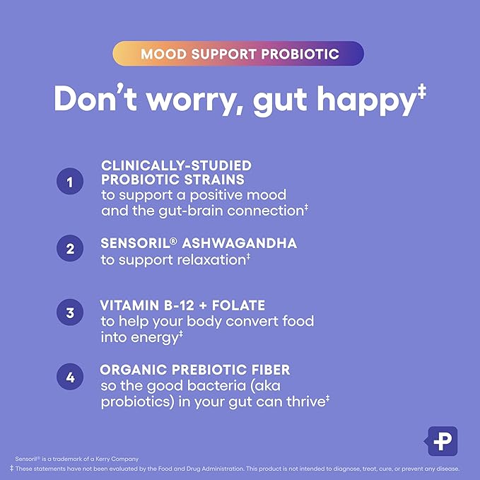 Physician's CHOICE Mood Support Probiotic - Supports a Balanced Mood Healthy Stress Response &amp Digestive Health with Prebiotics Ashwagandha Vitamin B12 Folate - for Men &amp Women - 30ct