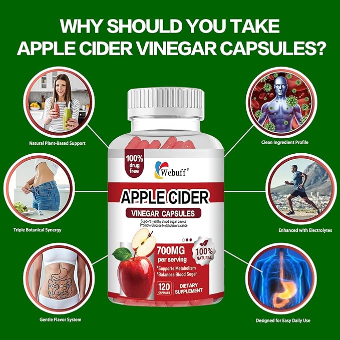 Apple Cider Vinegar Capsules 700mg — 120 Count | Extra Strength ACV with The Mother | Supports Weight Management Digestion Metabolism &amp Immune | Vegan Non-GMO Gluten-Free (Pack of 2)
