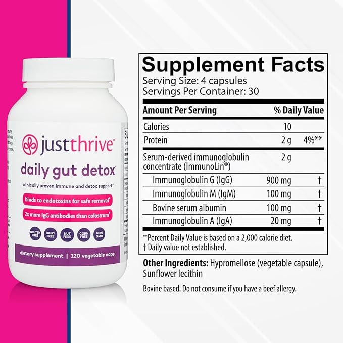 Just Thrive Probiotic &amp Antioxidant 30 Caps &amp Daily Gut Detox 120 Caps Bundle Spore-Based Digestive &amp Immune Support Complete Detox &amp Immune Support - 30-Day Supply