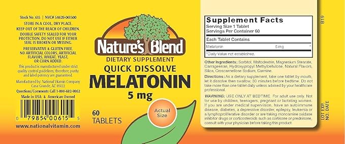 Nature's Blend Melatonin 5 mg - 60 Tablets Pack of 2
