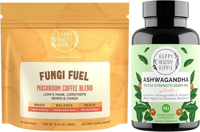 Happy Healthy Hippie Fungi Fuel Mushroom Coffee &amp Organic Ashwagandha Capsules