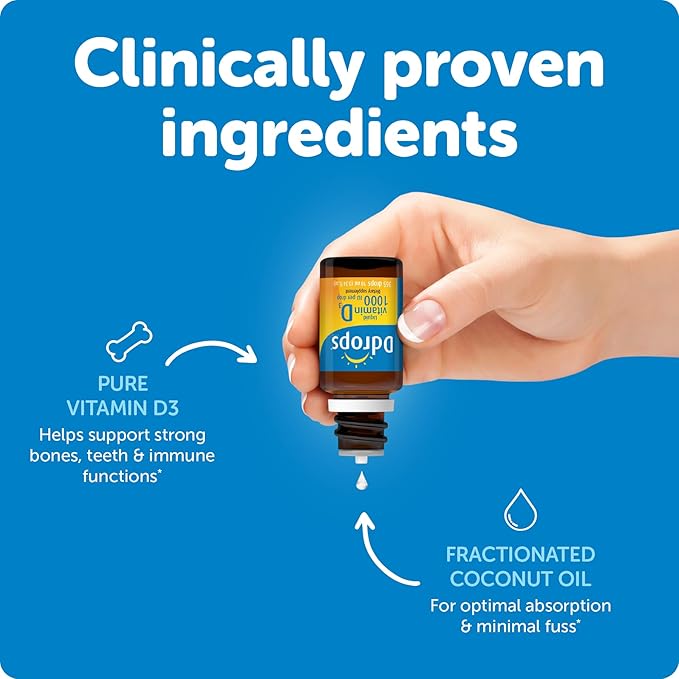 Ddrops Adults 1000IU 365 Drops - Liquid Vitamin D3 Supplement Supporting Strong Bones &amp Immune System