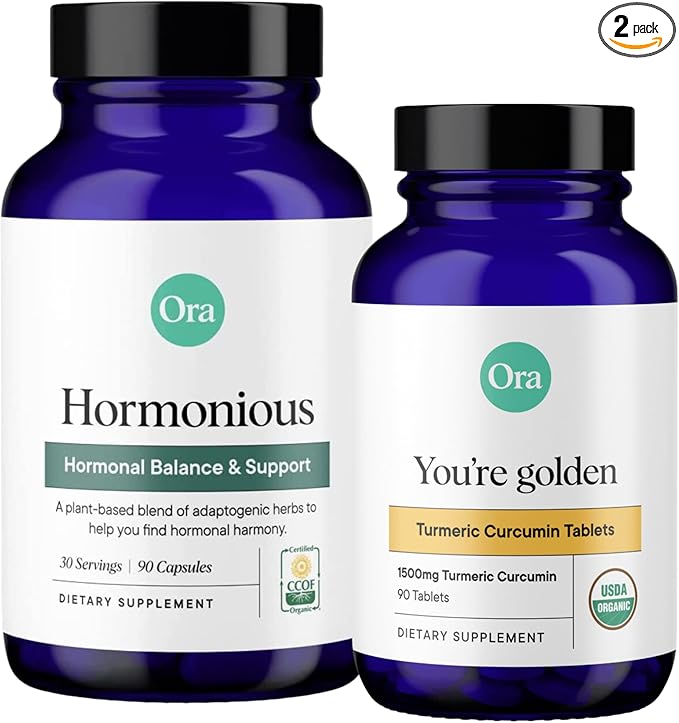 Ora Organic Hormone Balance &amp Turmeric Curcumin Supplement Bundle: Elevate Mood Energy &amp Joint Health Naturally Acerola Cherry + Pure Turmeric Enhanced by Piperine - 90 Vegan Tablets