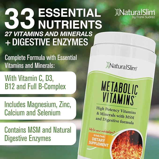NaturalSlim Metabolic Vitamins Multivitamin for Women &amp Men Supports Energy Metabolism &amp Nutrient Absorption with Digestive Enzymes Womens Multivitamin with B-Complex &amp Niacin 1 Pack