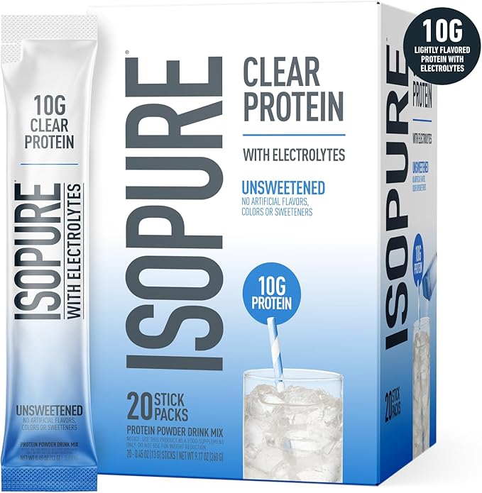 Isopure Clear Protein Stick Pack Unflavored 20 Count (Pack of 1)