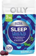 OLLY Extra Strength Sleep Gummy 5 mg Melatonin L-Theanine Chamomile Lemon Balm Extracts Sleep Aid BlackBerry Flavor - 120 Count