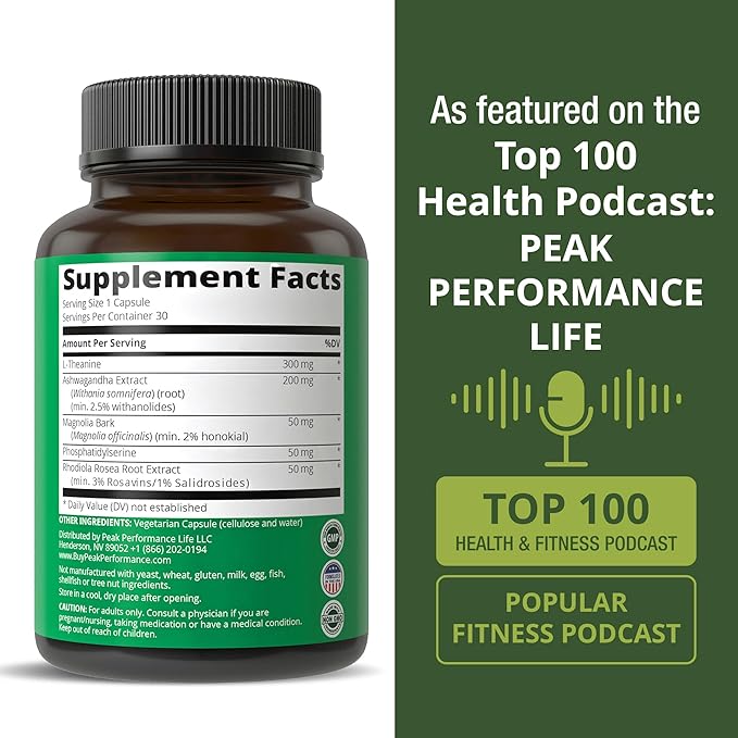 5-in-1 Cortisol Supplement for Women &amp Men. Lower High Cortisol with Ashwagandha Rhodiola Rosea L-Theanine Phosphatidylserine Magnolia Bark. Calm Relaxation Balanced Energy Vegan Supplements