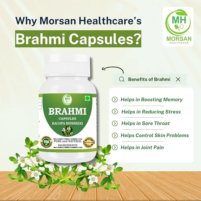 Brahmi Capsules | Bacopa Monnieri Extract | 500mg Each | Non-GMO Vegan Gluten-Free | Natural Herbal Supplement | 240 Vegetarian Capsules | Pack of 4 Bottle