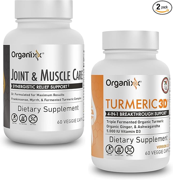 Organixx Joint &amp Muscle Care &amp Turmeric 3D Bundle Organic Turmeric Frankincense &amp Myrrh Plus Fermented Turmeric Ginger &amp Ashwagandha Supports Joint &amp Immune Health Gluten Free