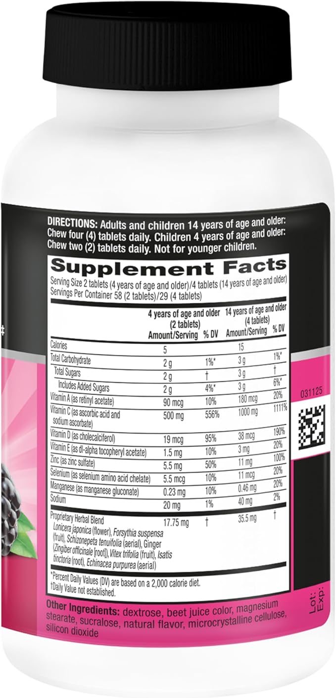Airborne Vitamin C 1000mg (per Serving) - Very Berry Chewable Tablets (116 Count in a Bottle) Gluten-Free Immune Support Supplement with Vitamins A C E Zinc Selenium Ginger Antioxidants
