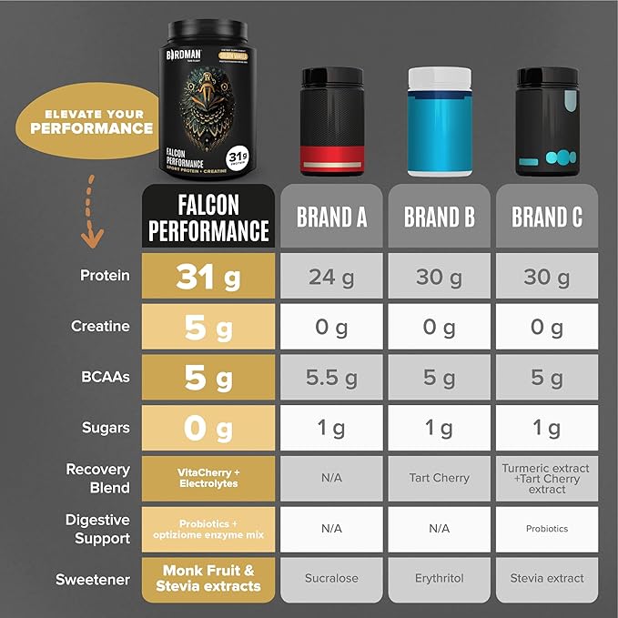 BIRDMAN Falcon Performance Vegan Protein Powder 31g Protein 5g Creatine 5g BCAA Probiotics Electrolytes Pre Workout Low Carb Sugar Free &amp Dairy Free Plant Based Vanilla Protein -19 Servin