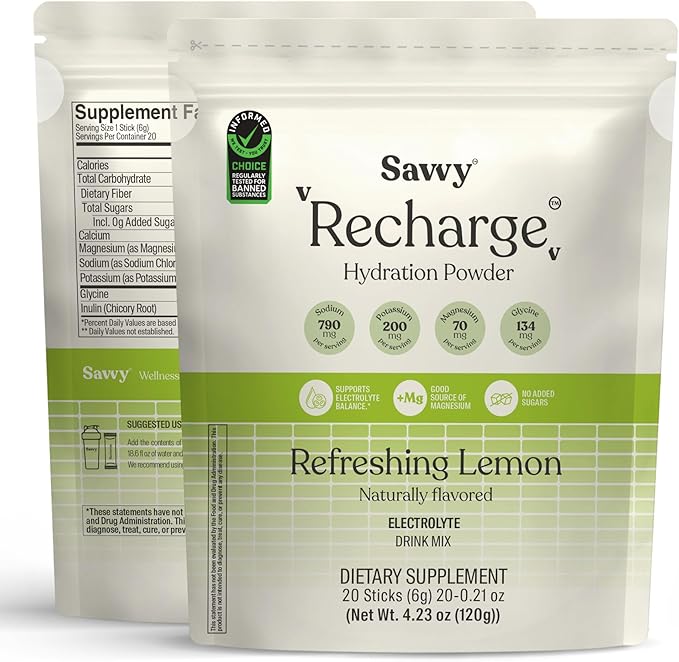 SAVVY Bone Broth Power Vanilla Protein Powder 22g Protein 12g Collagen &amp Recharge Electrolyte Powder Sugar Free Conscious Hydration Drink with Sodium Magnesium Potassium Glycine Lemon Flavo