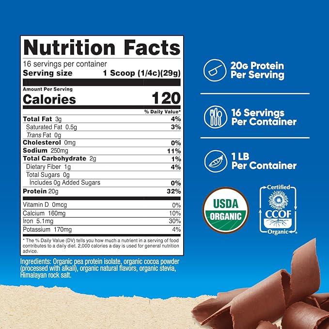 Nutricost Organic Pea Protein Powder (1 LB) Chocolate - Certified USDA Organic Protein from Plants Vegetarian Friendly Gluten Free Non-GMO
