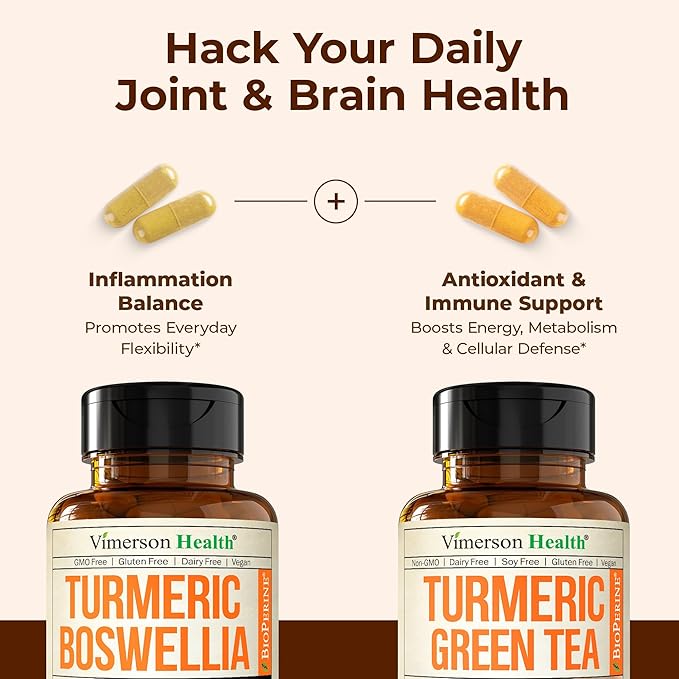 Boswellia Turmeric Curcumin Supplement + Turmeric Green Tea Bundle – Supports Joint Health Energy &amp Inflammation Balance – with Ginger Root Tumeric Powder Green Tea Extract (ECGC) &amp Vitamin