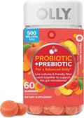 OLLY Probiotic + Prebiotic Gummy Digestive Support and Gut Health 500 Million CFUs Fiber Adult Chewable Supplement for Men and Women Peach 60 Day Supply - 60 Count