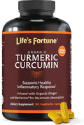 Life's Fortune Organic Turmeric Curcumin with Black Pepper and Ginger Enhanced Absorption Extra Strength Supplement Joint &amp Immune Support Non-GMO 180 Cap - 2250mg