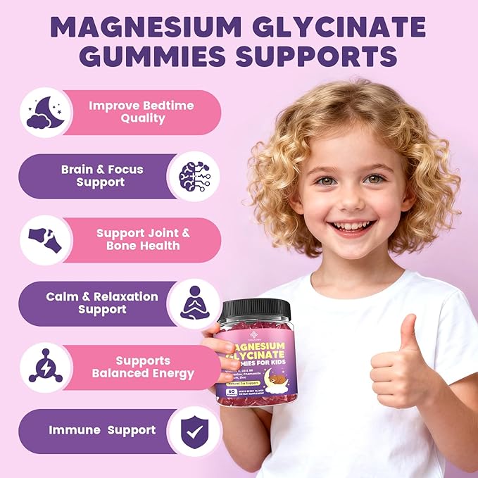 Kids Magnesium Gummies Sleep Gummies Melatonin Free - with Magnesium Glycinate Lemon Balm L-Theanine &amp GABA - Calming Relaxation Support Natural Zzz Relaxation