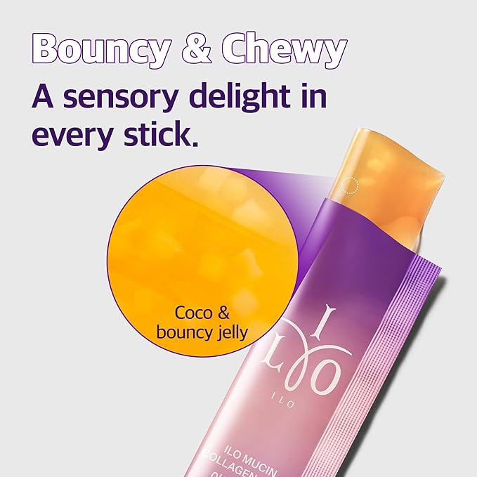 ILO Mucin Collagen Jelly Stick – 300 Dalton Ultra-Absorption Plant-Based Mucin &amp Low-Molecular Fish Collagen for Radiant Glow – Korean Skin Glow Booster Donut Peach Flavor 10 Sticks