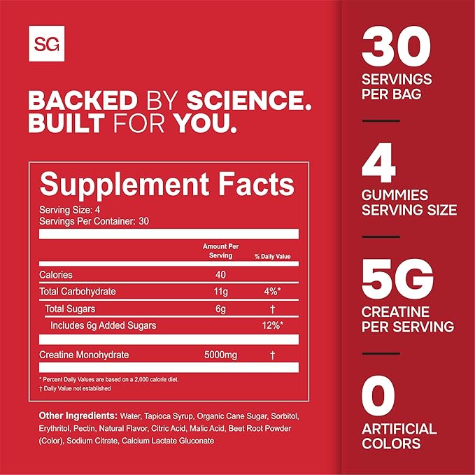 3rd Party Tested Creatine Gummies 5g per Serving Creatine Monohydrate Strength and Recovery Vegan and Gluten Free Strawberry 120 Count (30 Day Supply) Made in USA