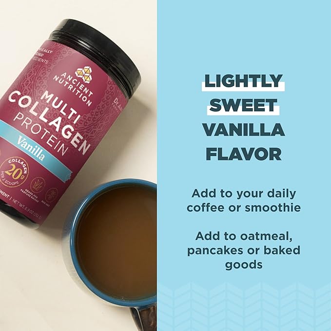 Ancient Nutrition Multi Collagen Protein Powder Vanilla 45 Servings + Bone Broth Protein Powder Vanilla 20 Servings