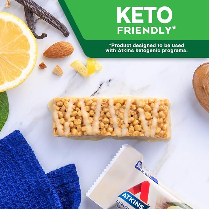 Atkins Lemon Snack Bar Made with Real Almond Butter 1g Sugar Gluten Free High in Fiber Keto Friendly 30 Count