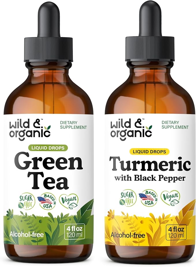 Wild &amp Organic Green Tea Tincture 4 fl oz &amp Turmeric Tincture 4 fl oz