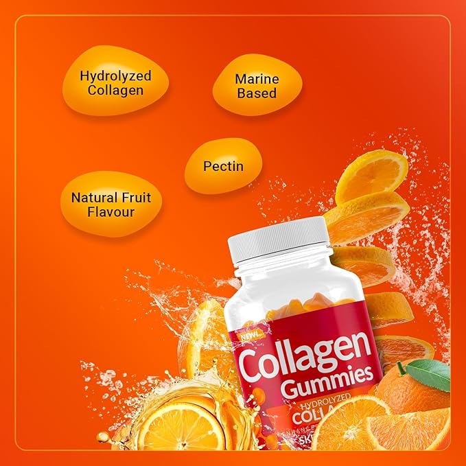 Enhanced Hydrolyzed Collagen Gummies - for Hair Skin and Nails. 60 Delicious Flavoured Gummies