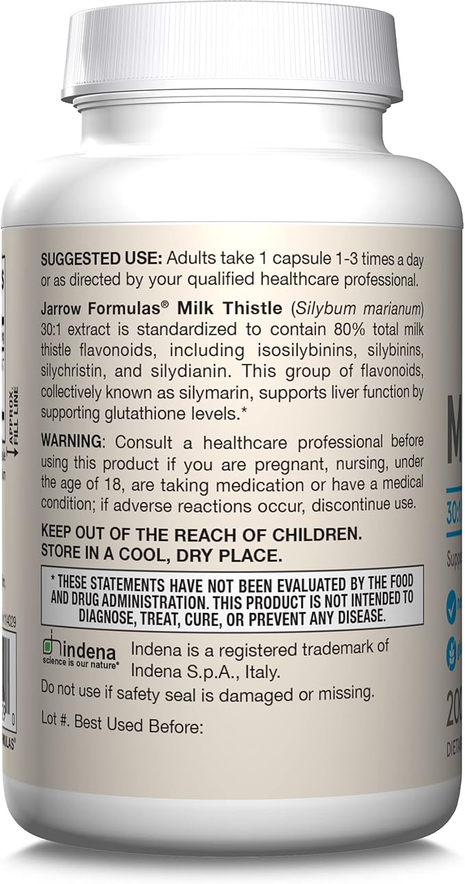 Jarrow Formulas Milk Thistle Supplement 150 mg 30:1 Milk Thistle Extract Standardized to 80% Total FlavonoidsDietary Supplement for Liver Function Support 200 Veggie Capsules for 200 Day(Pack of 2)