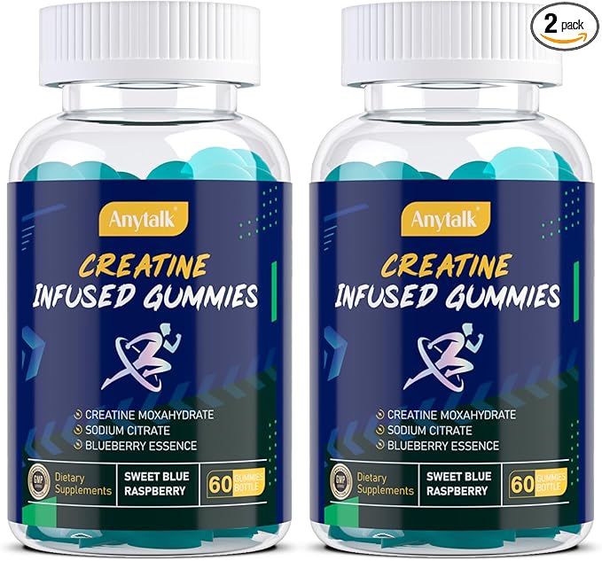 Creatine Monohydrate Gummies for Men &amp Women Chewables Creatine Monohydrate for Muscle Strength &amp Builder Energy Boost Pre-Workout Gummies 60 Count per Bottle Blueberry Flavor (2 Pack)