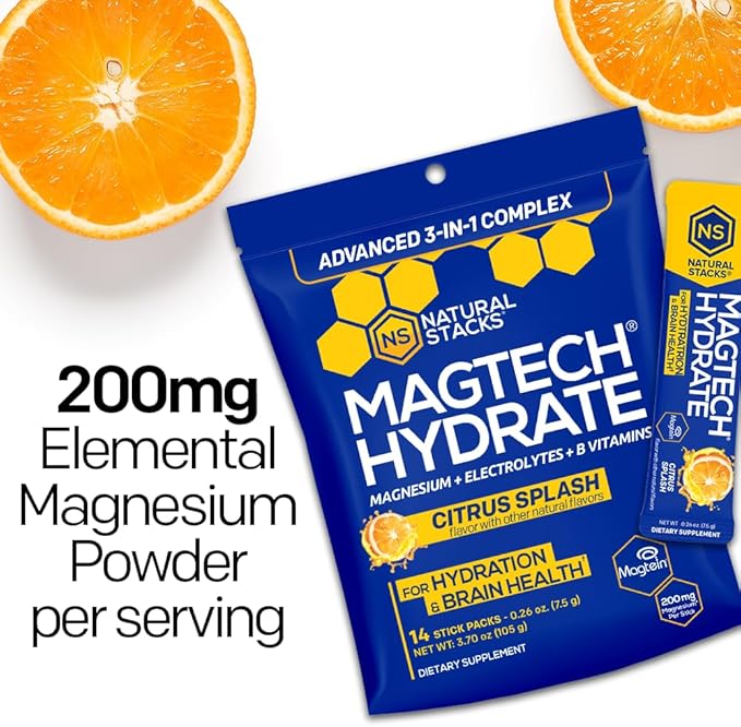 Magtech Magnesium Capsules + Hydration Powder Bundle - 3 Forms of Magnesium - Featuring Magtein L-Threonate - Brain Health &amp Hydration Support* - 74 Total Servings