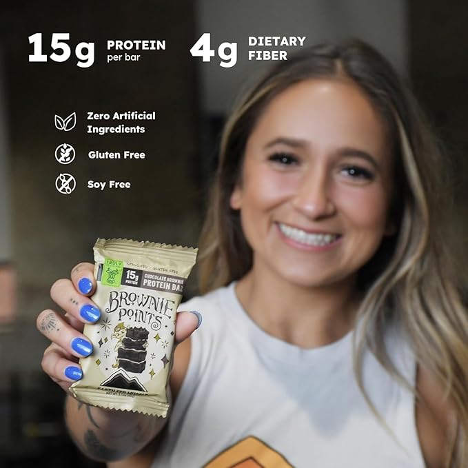 Earth Fed Muscle Brownie Points – Chocolate Brownie Grass Fed Whey Protein Bars | 15g Protein Snack | Gluten Free Non-GMO All-Natural Clean Energy | 2.12 oz Bars (10 Count)