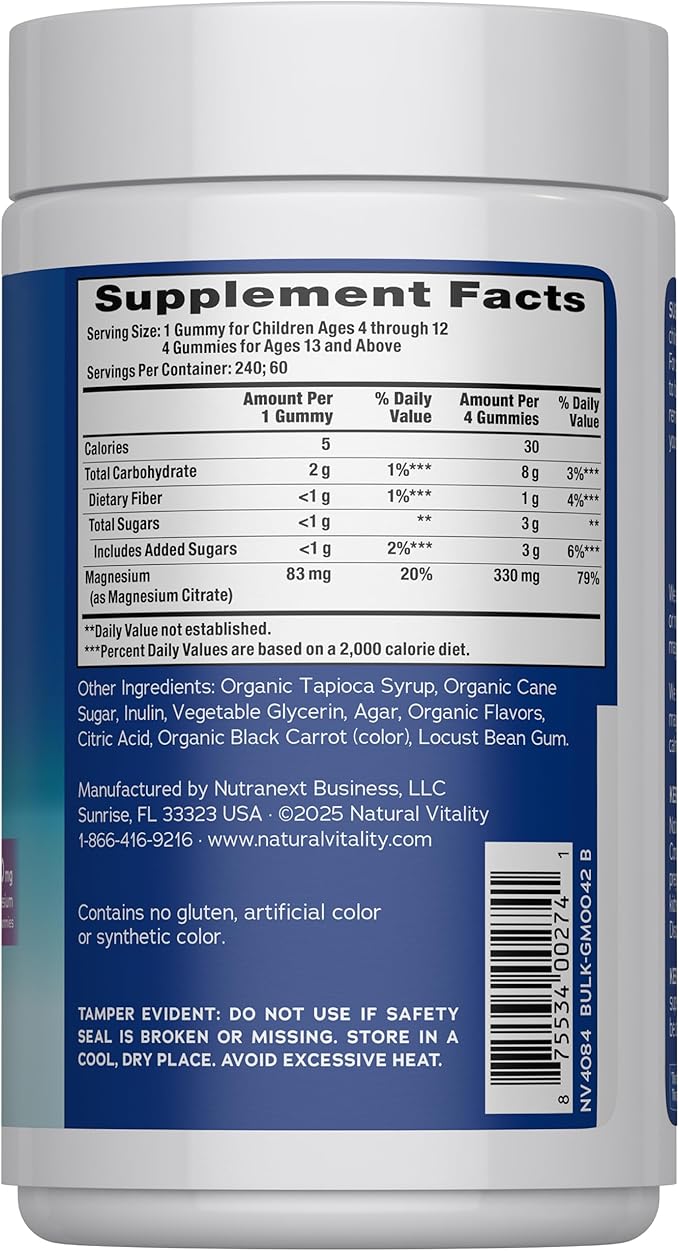 Natural Vitality Calm Magnesium Gummies | 330mg Per Serving | Raspberry Lemon Flavored Supplement | Gluten-Free &amp Vegan | 240 Count