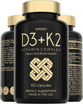 SuperSelf Vitamin D3 K2 Capsules - Vitamin D3 5000 IU and Vitamin K MK7 100mcg - 60 Capsules - USA Made Vegetarian Vitamin D Supplement - High Strength VIT D for Bones Muscle Teeth Immune System