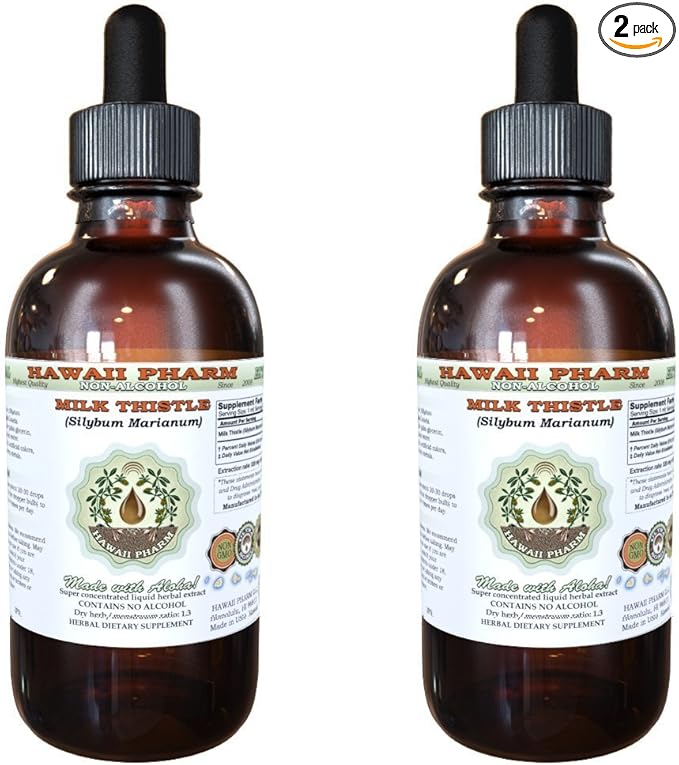 Hawaii Pharm Milk Thistle Alcohol-Free Liquid Extract Professional Grade Small Batch Milk Thistle (Silybum marianum) Dried Seed Glycerite 2x2 oz