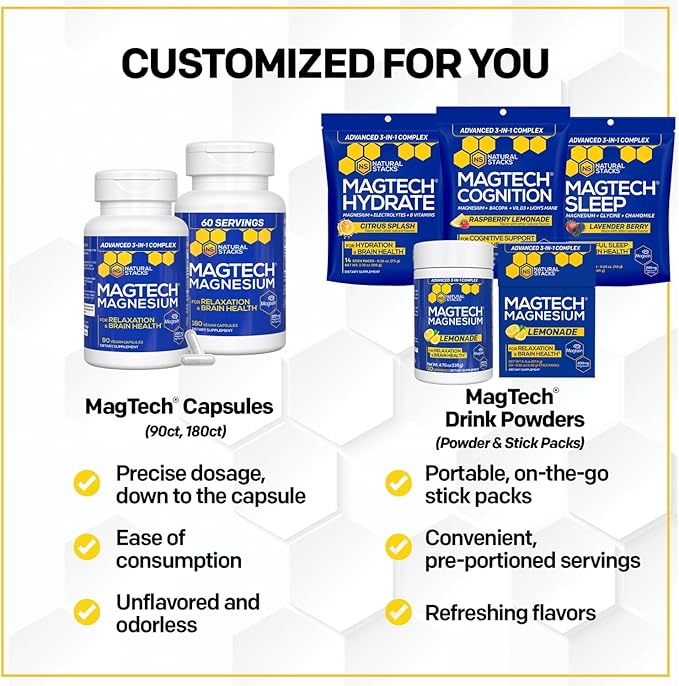 NATURAL STACKS Dopamine Brain Food + Magtech Magnesium Bundle - Chelated Magnesium Complex - Supports Brain Health &amp Mental Drive* - 150 Total Capsules