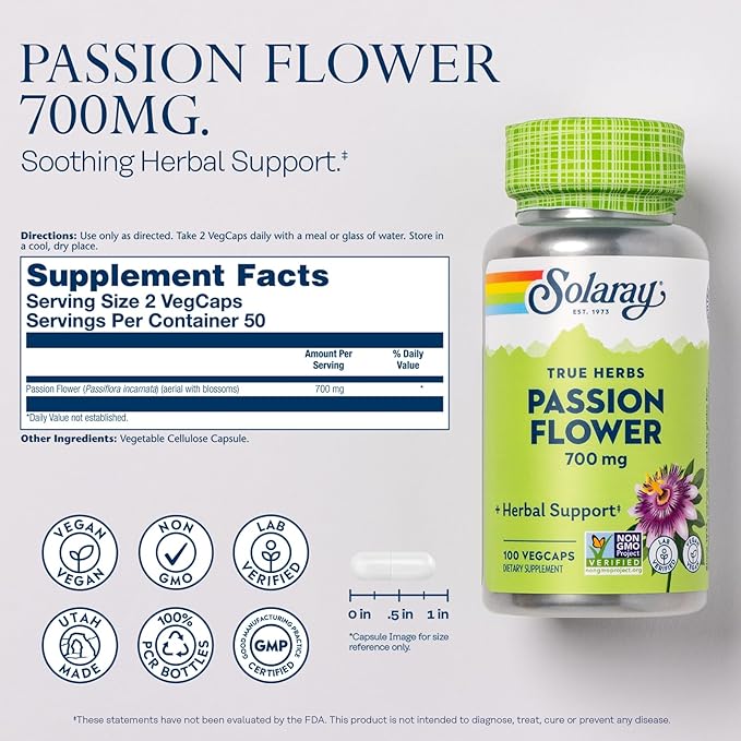 SOLARAY Mega Vitamin B Stress and Passion Flower Bundle - Timed Release Vitamin B Complex with Vitamin C - Energy Mood and Immune Support with B6 B12 Plus Soothing Herbal Support Vegan 276/100ct