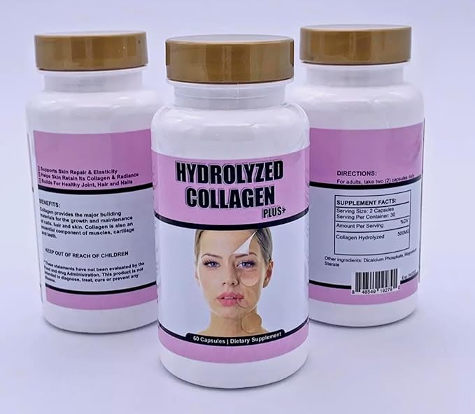 Super Hydrolyzed Collagen Plus with Vitamin C and Biotin Skin Hair and Nails Supplement Includes Antioxidants Capsules 60 Count 1 Bottle.