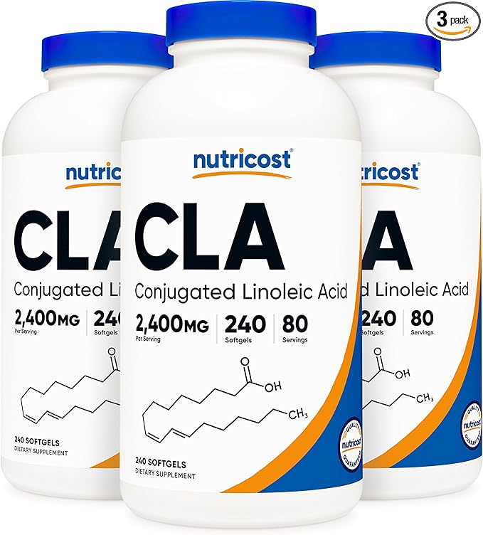 Nutricost CLA (Conjugated Linoleic Acid) 2400mg 240 Softgels - Gluten Free Non-GMO 800mg Per Softgel (3 Bottles)