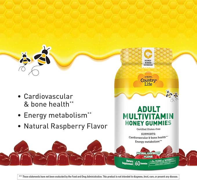 Country Life® Tart Cherry &amp Adult Multivitamin Honey Gummies - Bundle - Non-GMO - Certified Gluten Free