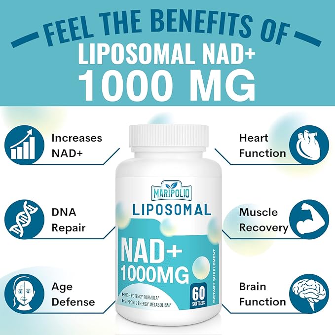Liposomal NAD+ 1000 mg Supplement | High Bioavailability Liposomal Delivery | Cellular Energy &amp Wellness Support | Pure NAD+ Dietary Supplement for MenWomen 60 Softgels