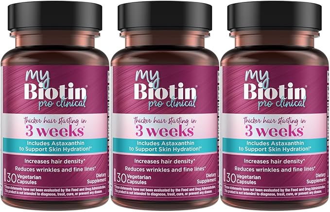 Purity Products MyBiotin ProClinical – Thicker Hair Starting in 3 Weeks &amp Fights Wrinkles - MB40X Patented Biotin Vitamin B7 Matrix w/Astaxanthin - 40X More Soluble vs Ordinary Biotin 90 Veg Caps