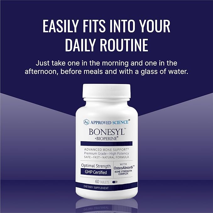 Approved Science Bonesyl - Strengthen Bones Limit Bone Density Loss - Maintain Overall Bone Health - K2 BioPerine and Magnesium - 60 Tablets - Vegan - Made in USA